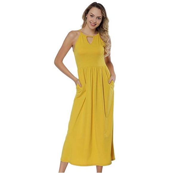 Natural Beauty Golden Yellow Maxi Dress w Pockets - Picture 2 of 6